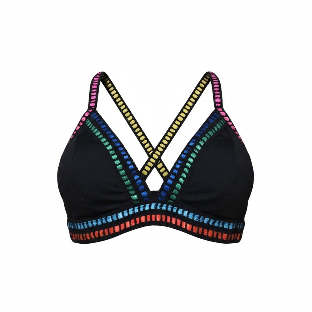 La Blanca Rainbow Ribbon Triangle Bikini Top Black Multi Crisscross Small
